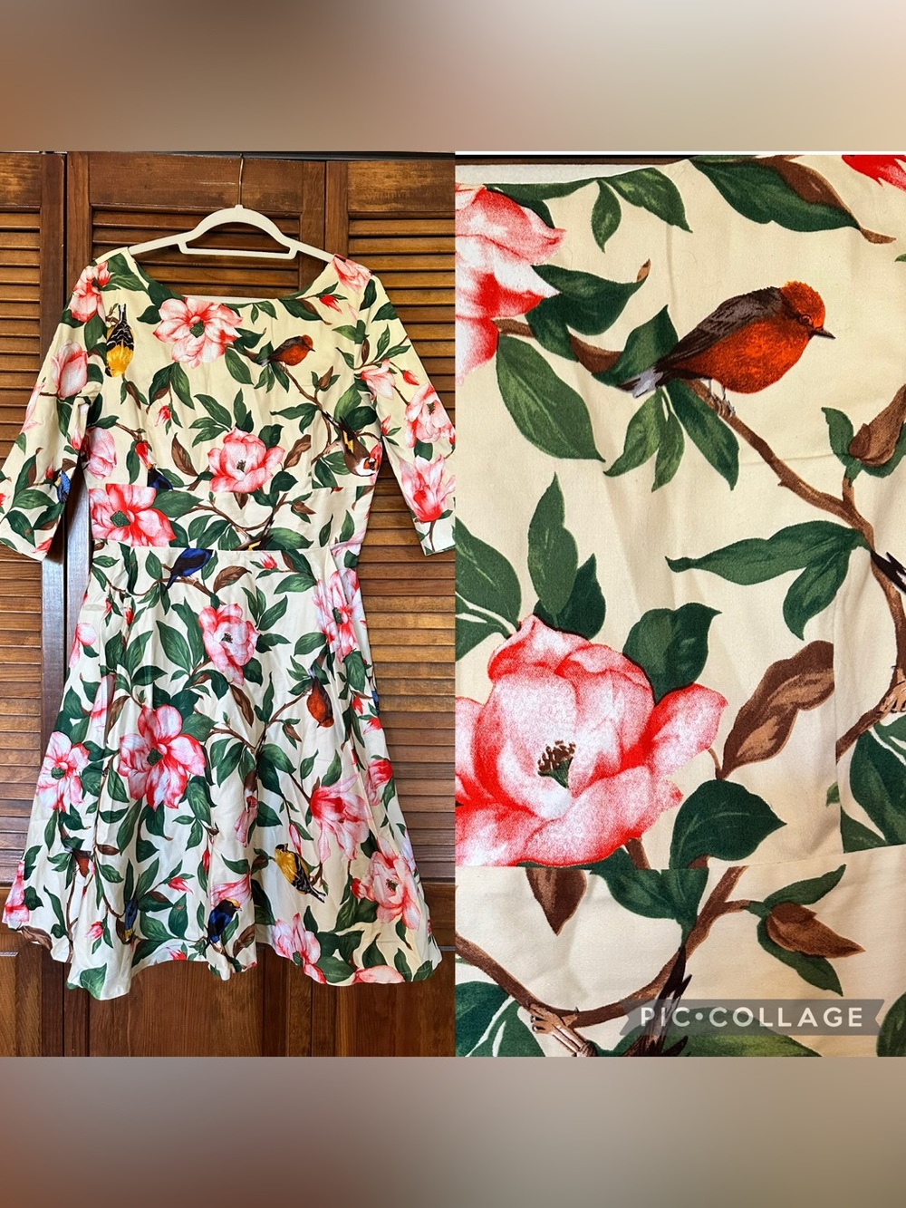 BNWT Chicanary Retro Floral & Bird Print Midi Pinup Dress size XL
